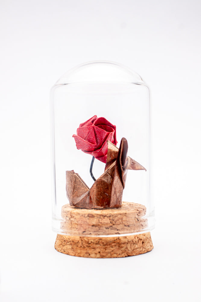 Zorro y rosa de origami dentro de domo de cristal – inspirado en El Principito