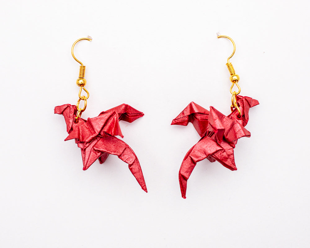 Aretes de Origami en Forma de Dragón | Hechos a Mano con Papel y Resina