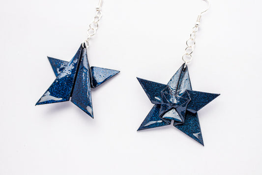 Aretes de Origami Estrella con Brillo | Joyería Artesanal con Resina